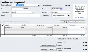 QuickBooks Customer Payment Window